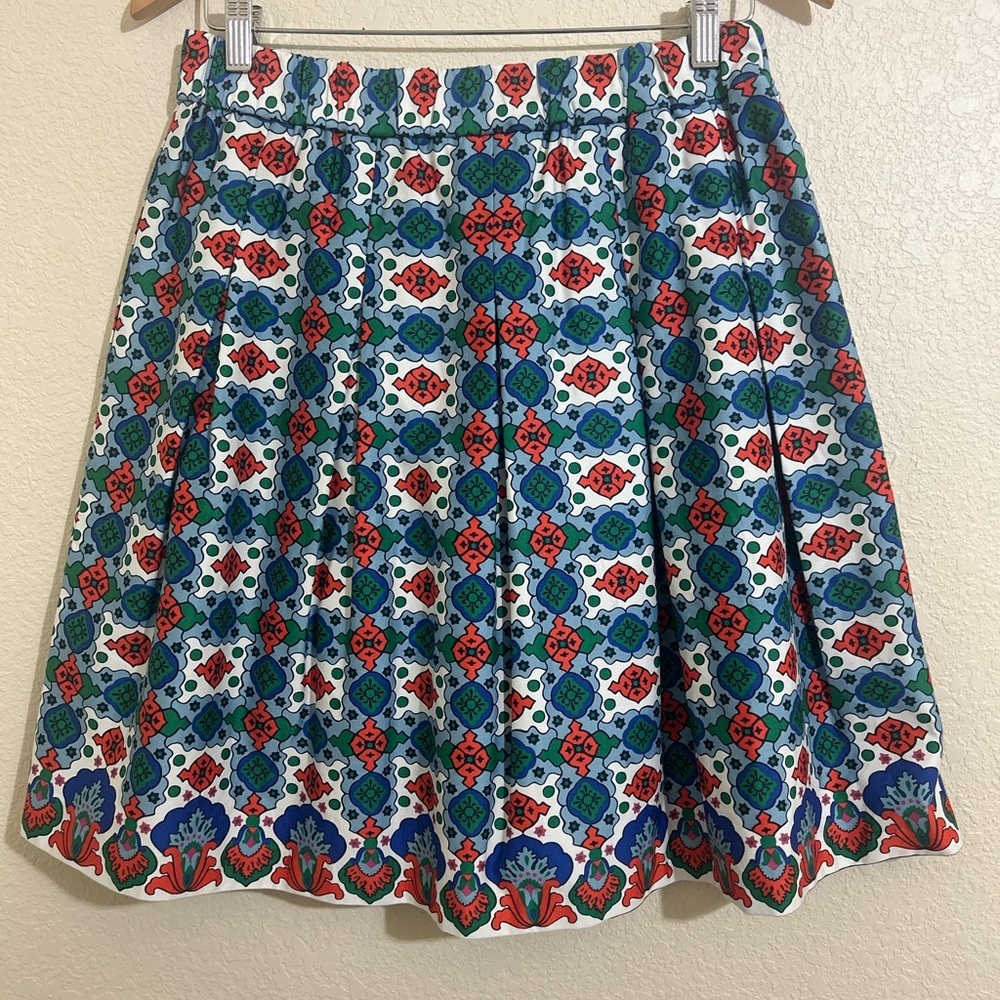 Boden Red and White Pleated Mini Skater Skirt